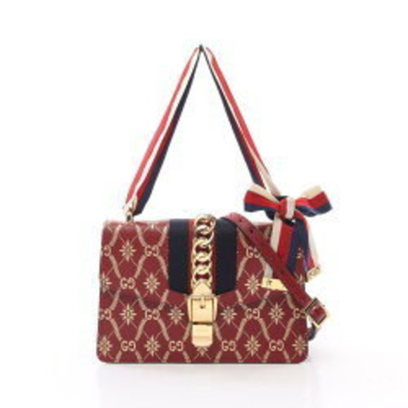 Gucci Handbags - Gucci Sylvie Sherry GG Leather Shoulder Bag Red Multicolor